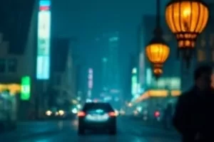 《午夜慢船》甲板上两人并肩的夜景，远处灯火成串