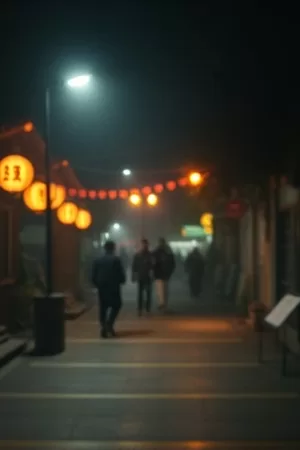 《长夜将尽》昏暗走廊尽头的一盏壁灯，人物只余轮廓